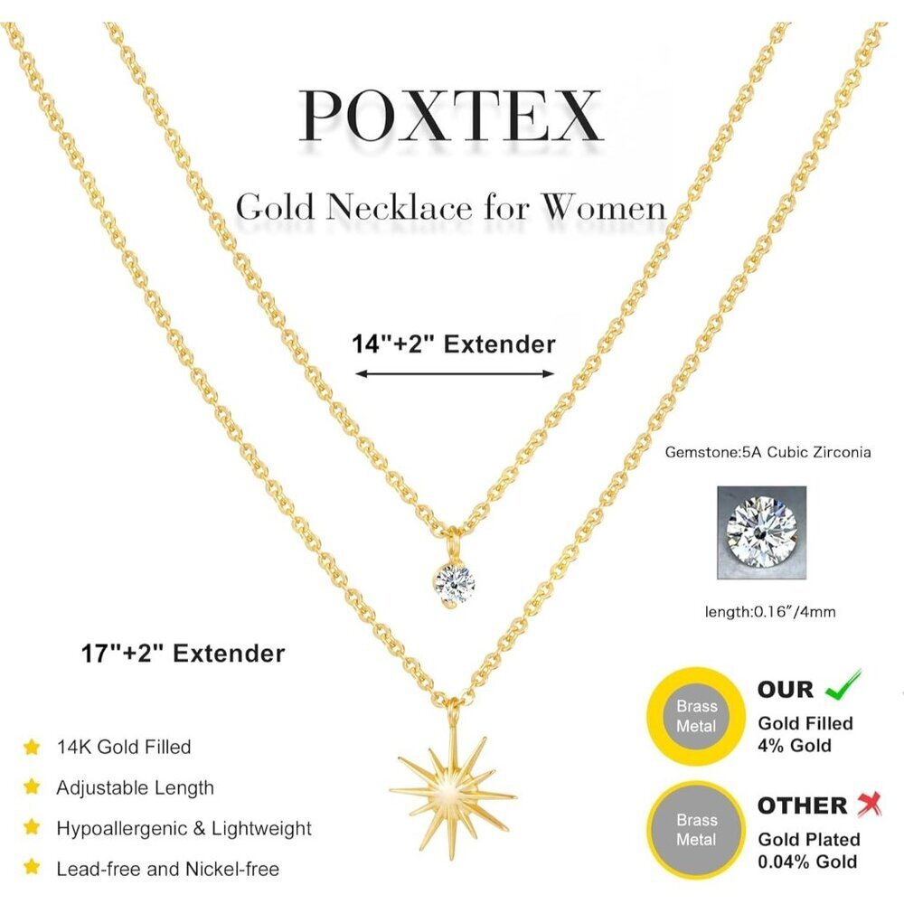 Women's 18 Sun Star CZ 14K Gold Silver Cross Necklace - Non Tarnish Jewelry - Picture 4 of 8